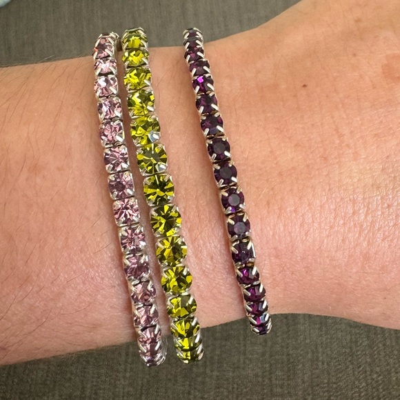 Jewelry - ✨Set of 3 sparkly colorful rhinestone bracelets! Lime green, purple, pink